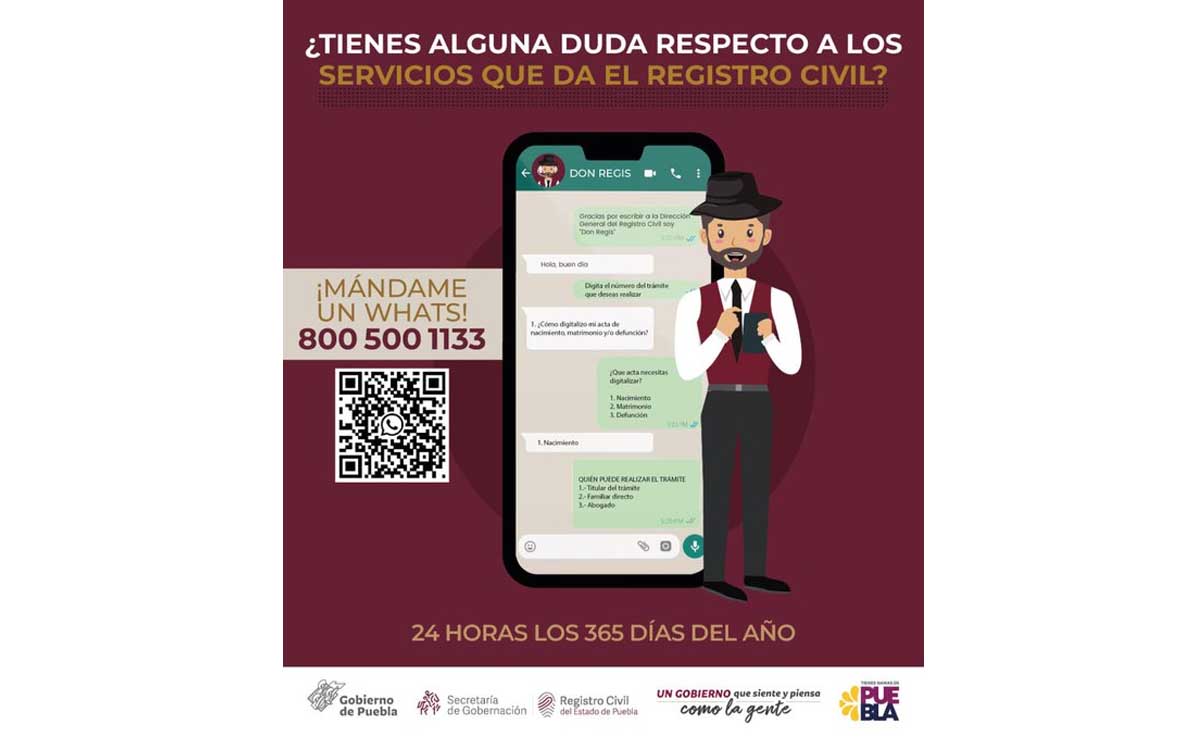 Ofrece Registro Civil del Estado asesorías de trámite vía WhatsApp