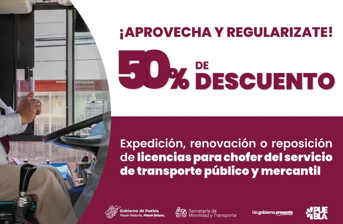En Puebla, la SMT  realizará el descuento del 50% en expedición de licencias para operadores del transporte público