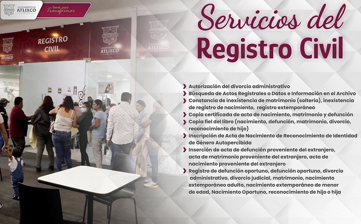 Conoce los servicios que ofrece el registro civil para las y los atlixquenses