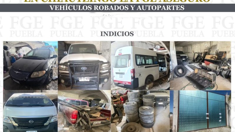 En Chiautzingo la FGE aseguró vehículos robados y autopartes